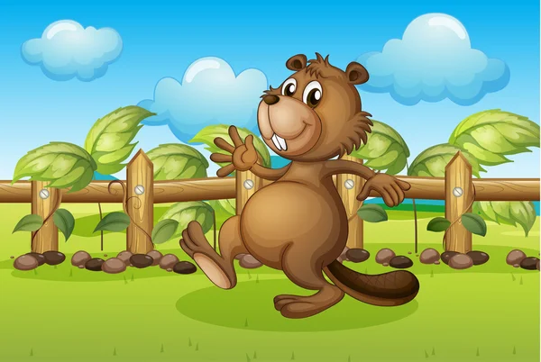 A beaver running inside a fence — Stock Vector