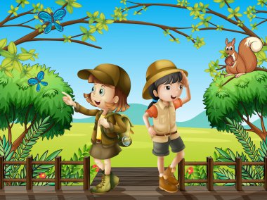 bir kız ve bir erkek, ahşap köprü