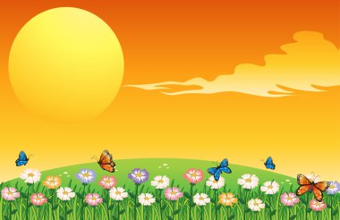 A colorful garden above the hills clipart