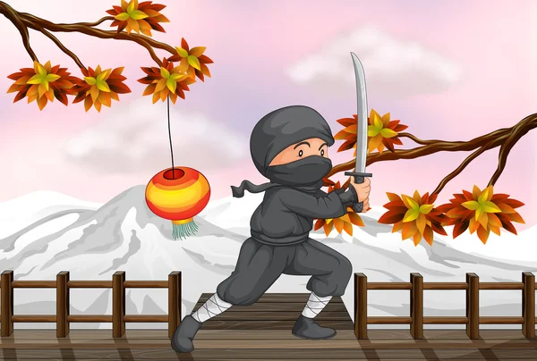 Un ninja con una espada — Vector de stock