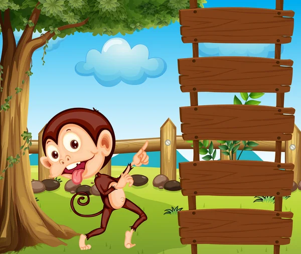 Een aap wijzend op het lege uithangbord — Stockvector