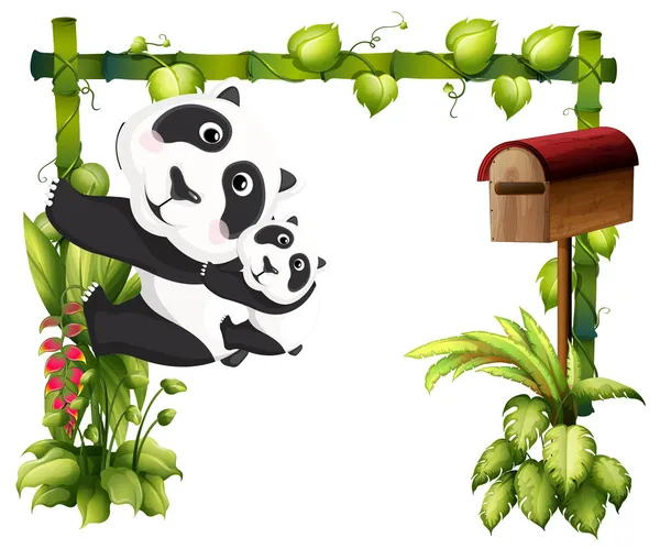 Una madre panda junto con su bebé — Vector de stock