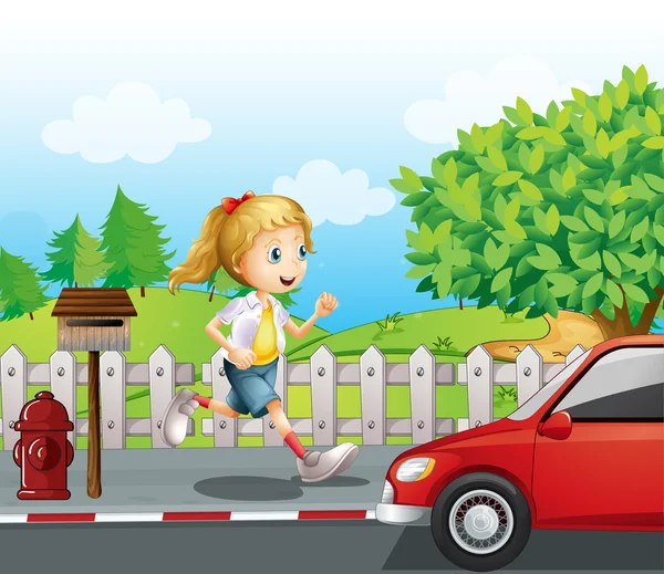 A girl running along the road — Stock Vector
