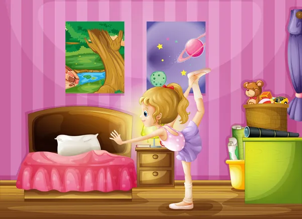 A young girl exercising in her room — Stock Vector