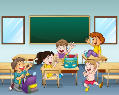bir sınıf içinde mutlu öğrenciler