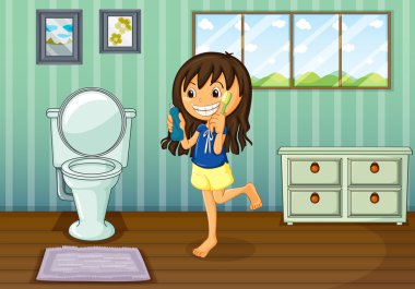 comfort oda içinde dişlerini fırçalama kız