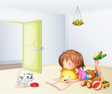 bir kızın içinde bir kedi ve oyuncaklar