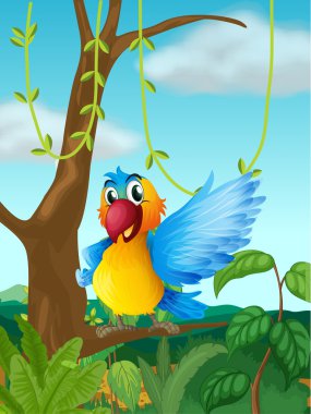 bir papağan'büyük bir ağaç dalı