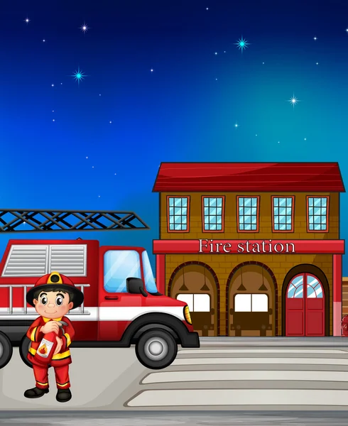Un bombero cerca de la estación de bomberos — Archivo Imágenes Vectoriales