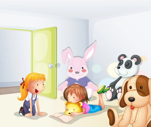 Une chambre avec enfants et animaux — Image vectorielle