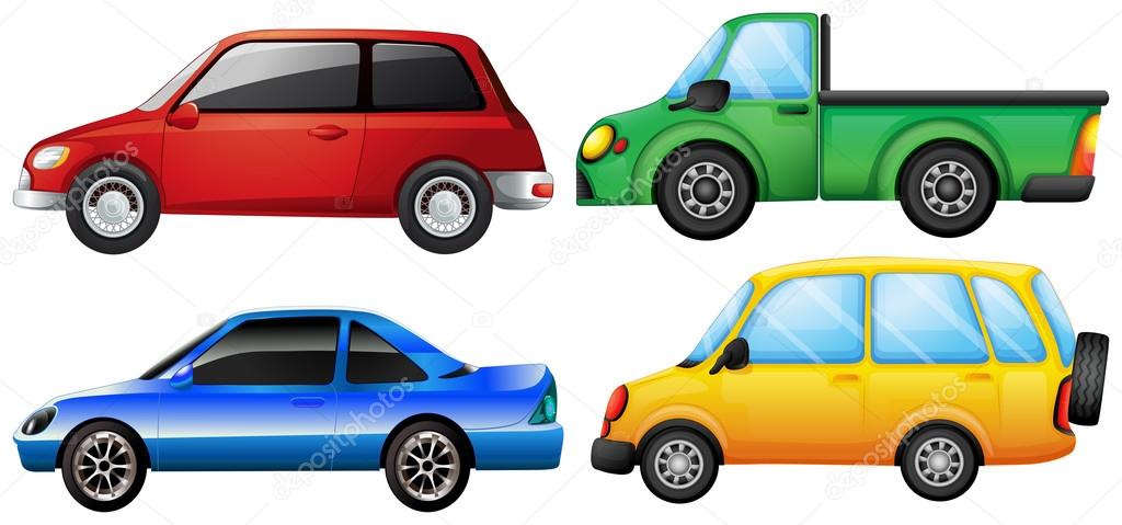 Four cars with different colors