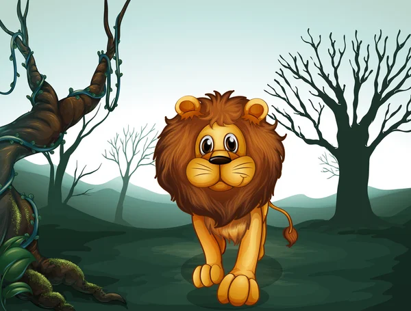 怖い森でライオン — ストックベクタ