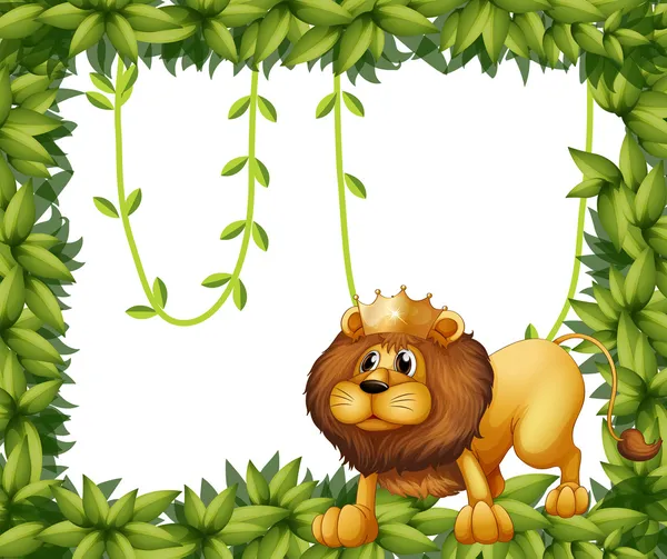 A lion king and the leafy frame — Stock Vector