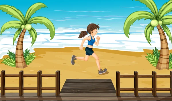 An athlete jogging at the seashore — Stock Vector