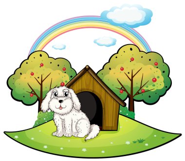 bir elma ağacı yakınındaki bir köpek yavrusu