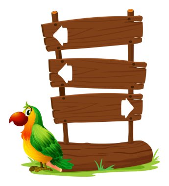 bir tabela yanında renkli bir papağan