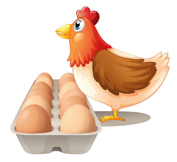 A hen and her dozen of eggs — Stock Vector