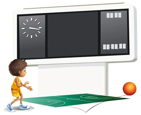 Een jongen spelen basketbal met een scorebord — Stockvector