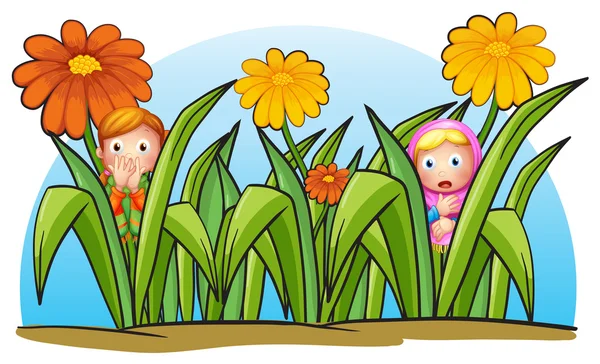 Two little girls hiding — Stock Vector