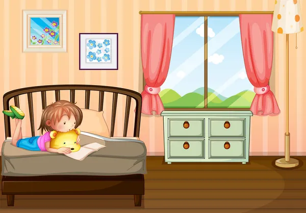 Een kind studeren in haar kamer — Stockvector
