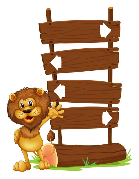 ライオンと木製ボード — ストックベクタ