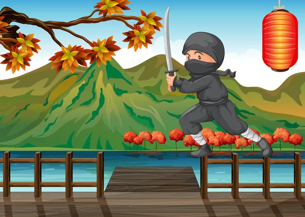 Un ninja gris en el puerto — Vector de stock