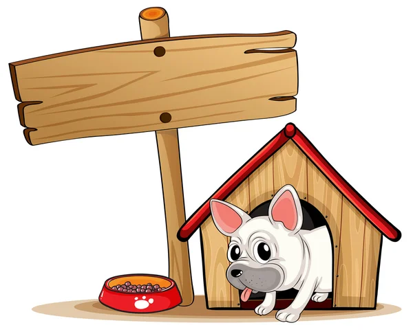 A wooden signboard beside a doghouse — Stock Vector