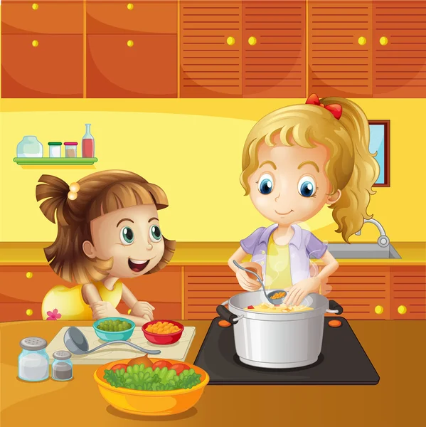 Mother and daughter cooking together — Stock Vector