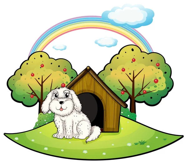 A puppy near an apple tree — Stock Vector