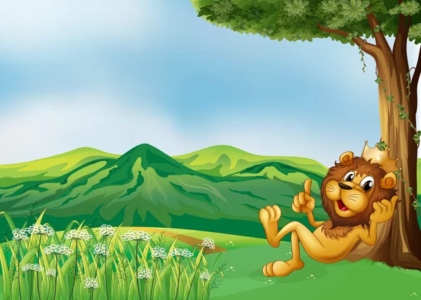 A lion king relaxing at the hilltop — Stock Vector