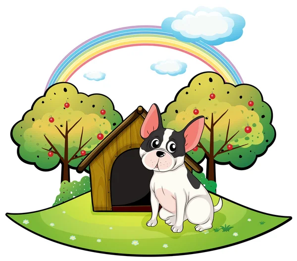 A dog beside a dog house — Stock Vector