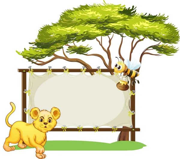 Un tigre amarillo y una abeja voladora — Vector de stock