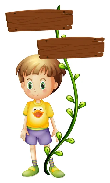 A kid standing at the back of a signboard — Stock Vector