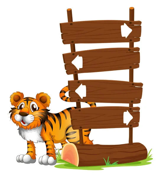 Un tigre detrás de un letrero — Vector de stock