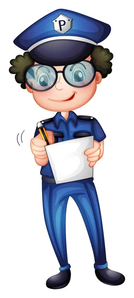 Bir kalem ve kağıt ile bir polis memuru — Stok Vektör