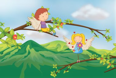 bir ağaç dalı, melekler