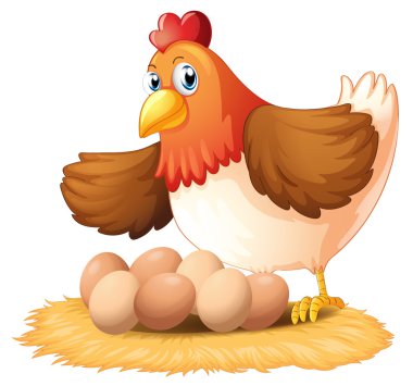 A hen and her seven eggs clipart