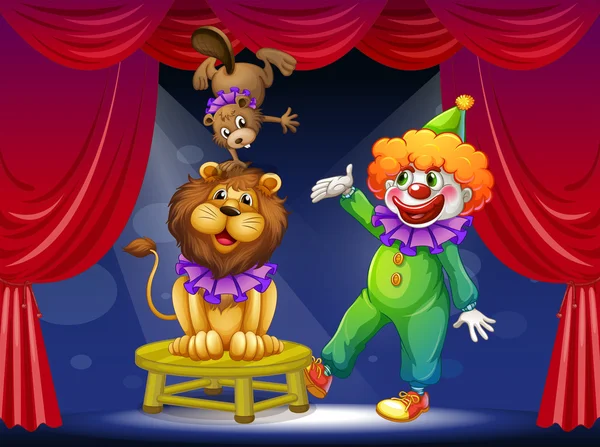 Un payaso con animales en el escenario — Archivo Imágenes Vectoriales