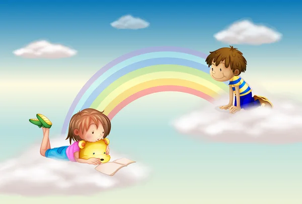 和孩子一起的彩虹 — 图库矢量图片