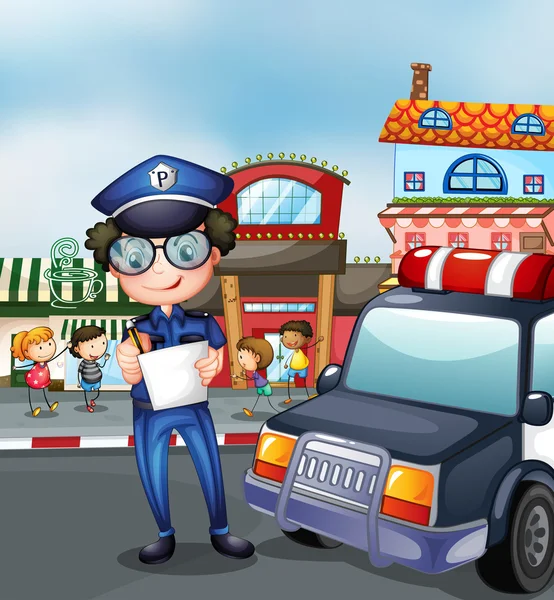 A policeman at a busy street — Stock Vector