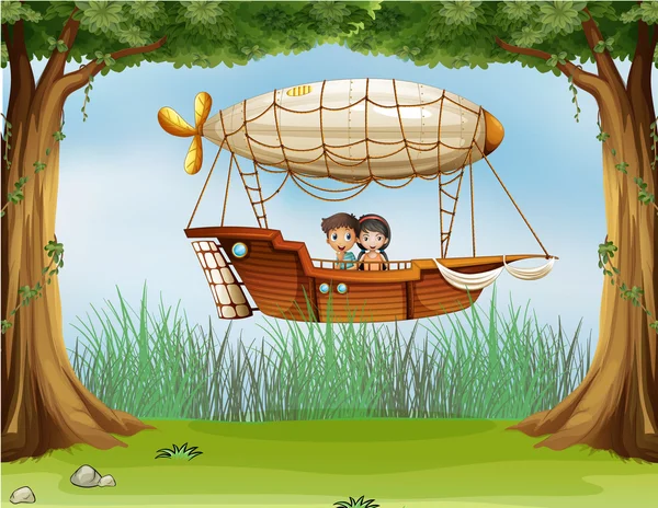 Kids riding in an airship — Stock Vector