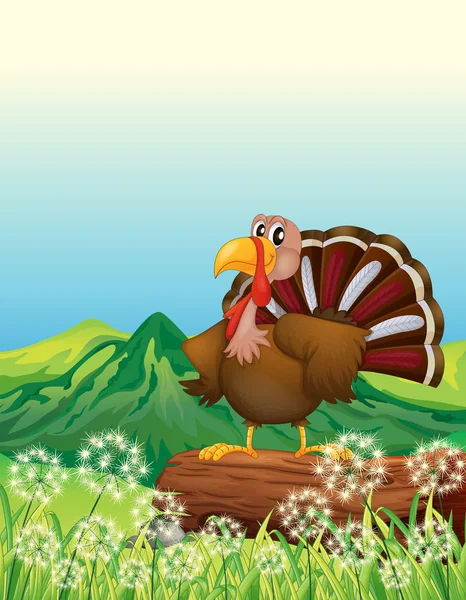 A turkey above a trunk at the hilltop — Stock Vector