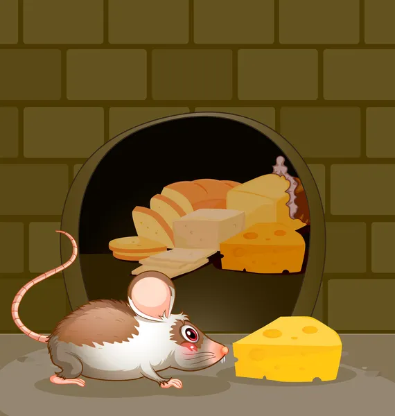 Ein Loch in der Wand mit Brot und Käse — Stockvektor