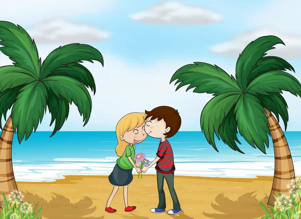 Amantes en la playa — Vector de stock