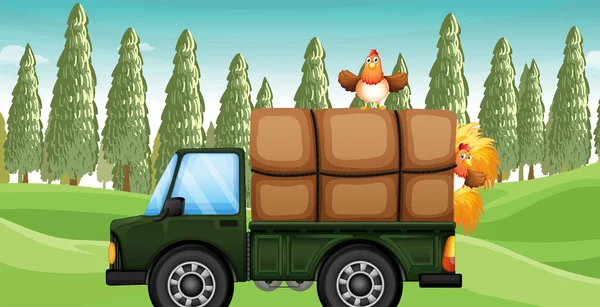 A chicken above a truck — Stock Vector