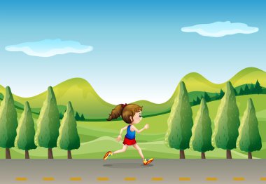bir kız sokak ağaçları ile jogging