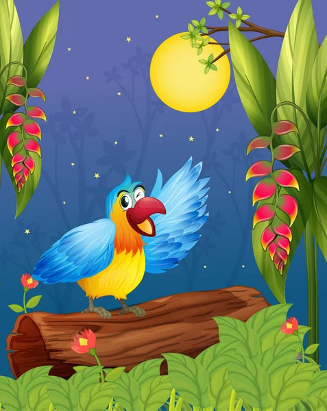A colorful parrot in the middle of the woods — Stock Vector