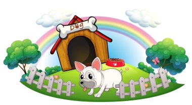 bir köpek kulübesi çit ile