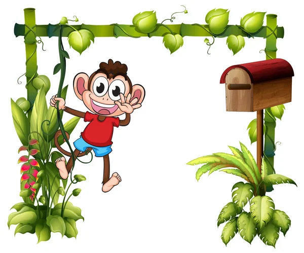 Un singe avec une boîte aux lettres en bois — Image vectorielle