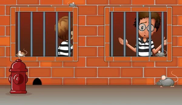 Dos chicos dentro de la cárcel — Archivo Imágenes Vectoriales